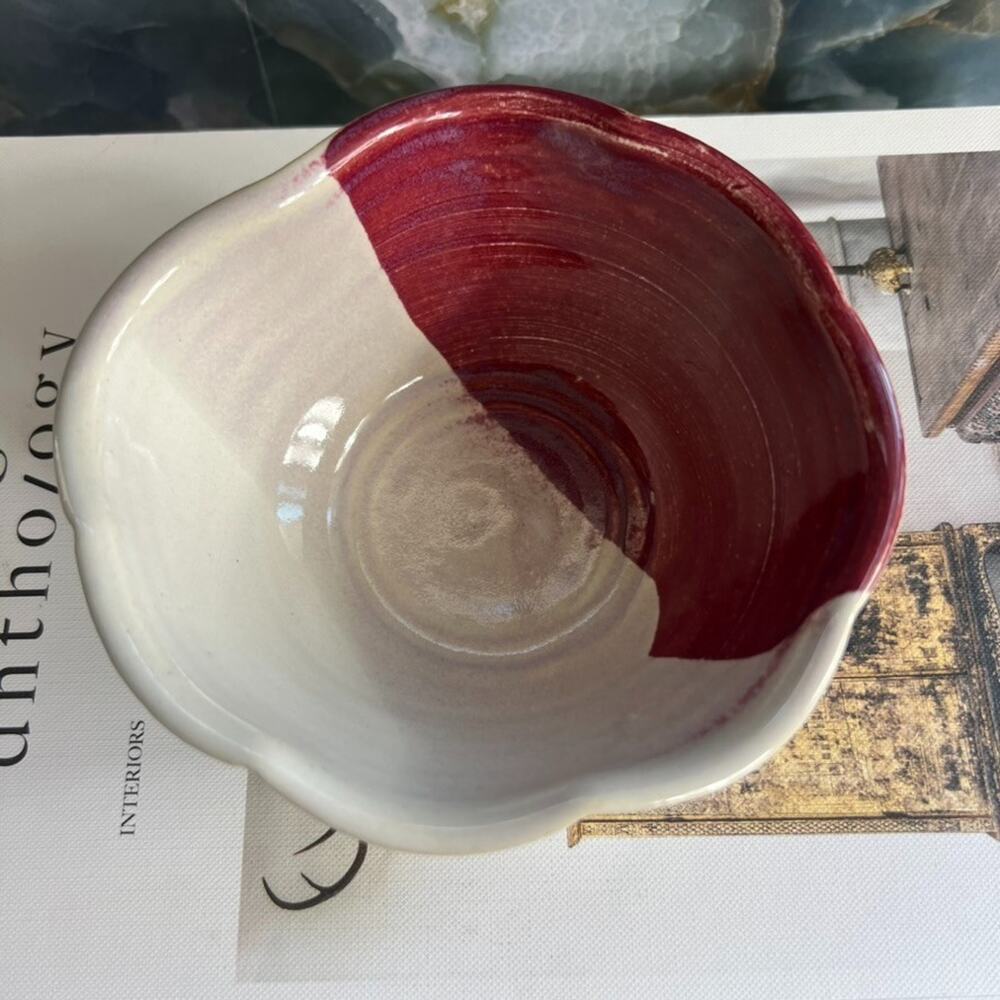 Pat Schweikert Studio Art Pottery Decorative Bowl Stoneware Ivory & Red Two Tone - Picture 2 of 7